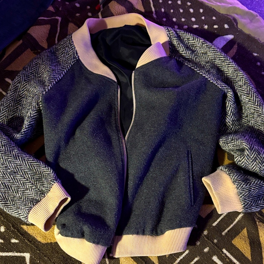 Rebbecca Minkoff pink/grey wool bomber jacket.